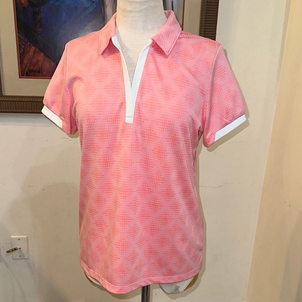 Izod Golf Pink/White Polo Shirt Size Large
